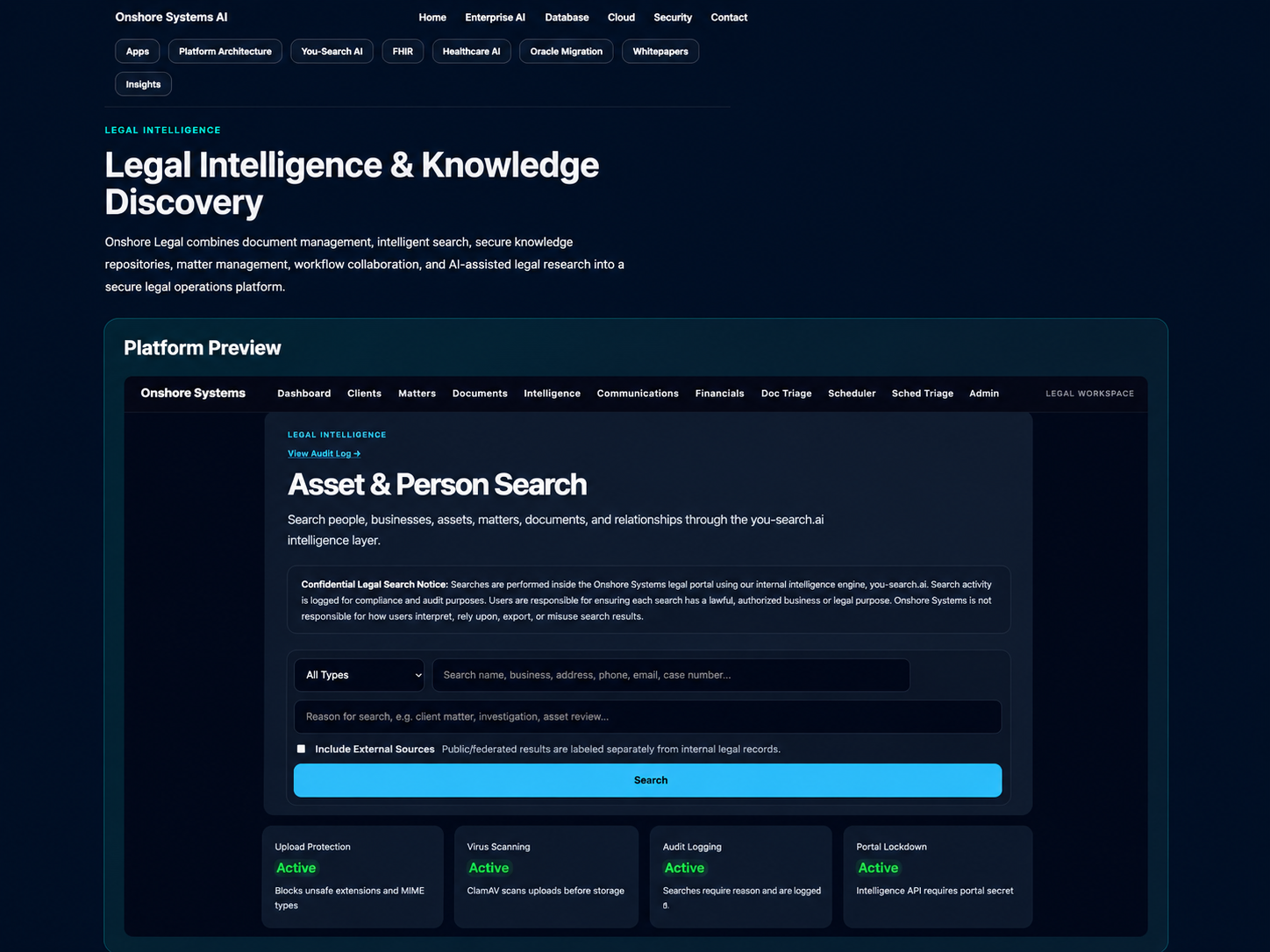 Onshore Legal Intelligence Search Platform
